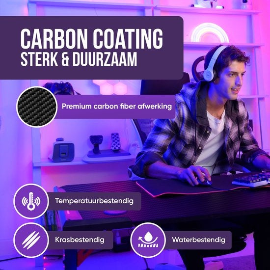 Avalo - Gaming Tisch - 140x60x73 CM - mit LED-Beleuchtung - Schwarz