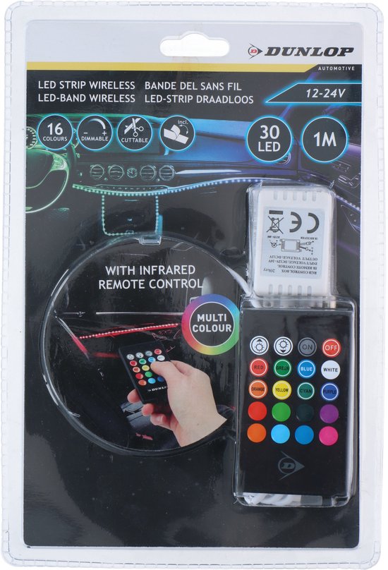 Dunlop LED-Streifen - 1 Meter - 30 LEDs - 16 Farben - dimmbar - mit Fernbedienung - 12V/24V