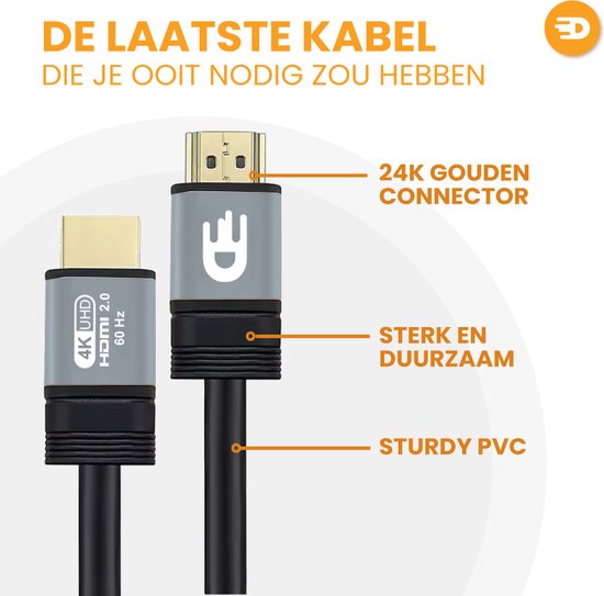 Drivv. Premium HDMI Kabel 2.0 - Ultra HD 4K 60Hz - HDMI zu HDMI - Geeignet für Xbox Serie X & PS5 - 3 Meter - PVC - Grau