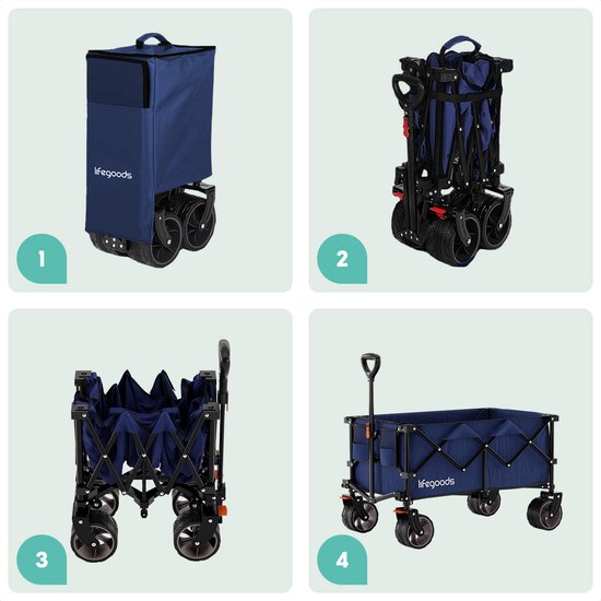 LifeGoods Bollerwagen - XL - Faltbar - 200L - 100KG Tragkraft - Blau