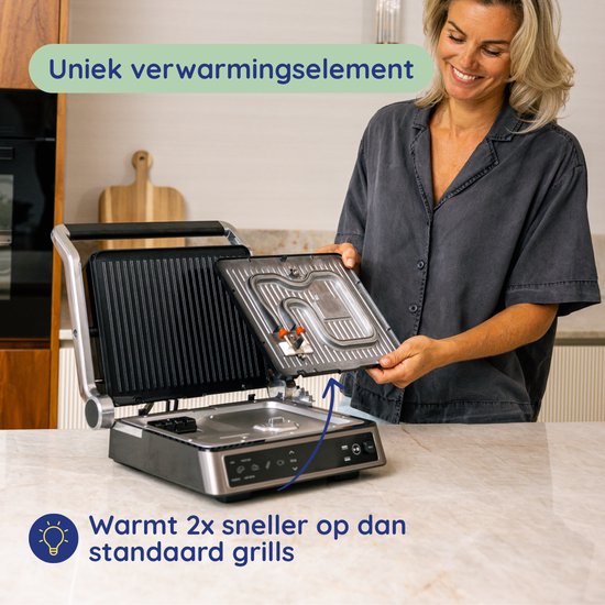Safecourt Kitchen Kontaktgrill - Panini-Grill und Toasti-Eisen - Abnehmbar - PFAS-freie Platten - Spülmaschinenfest - Groß - Schnelle Hitze (2200W)