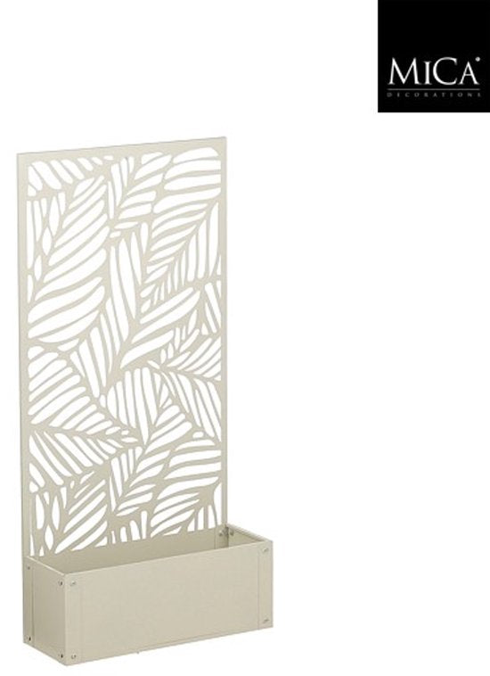 Mica Decorations Sapri Pflanzenstütze – Pflanzkübel mit Klettergitter für Kletterpflanzen – Pflanzenständer, freistehend oder an der Wand – 57,5 x 21 x 118 cm – Off White
