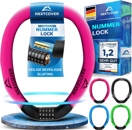 Nextcover Zahlenschloss – SafeSecure – 5-stellig – Kettenschloss – Rosa