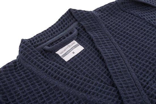 Heckettlane Bademantel Waffel - Morgenmantel für Damen und Herren - XL - Morgenmantel aus Baumwolle - Geeignet für die Sauna - Blau
