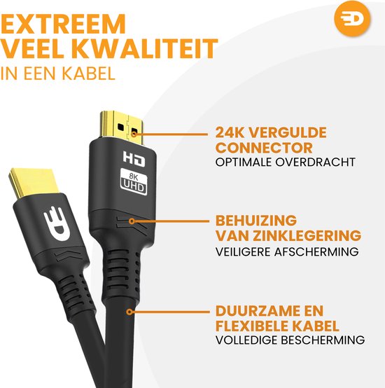 Drivv. Premium HDMI Kabel 2.1 - Ultra HD 8K - HDMI auf HDMI - Geeignet für Xbox Serie X & PS5 - 3 Meter - Schwarz