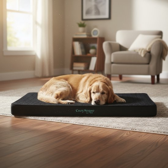 CozySense® Orthopädisches Hundekissen 60 X 40 Cm - Größe S - Wasserdicht - Geeignet als Sitzkissen & Hundebett - Waschbarer Bezug - Schwarz