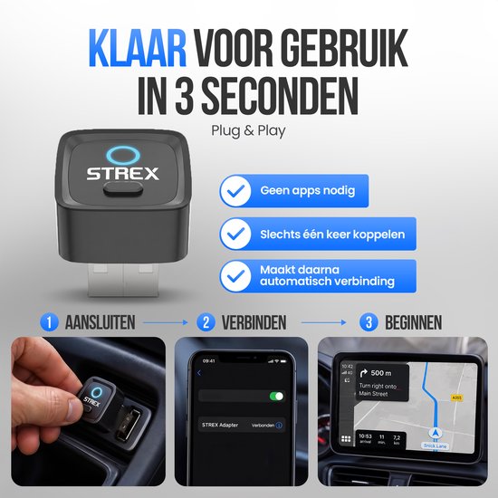 Strex Wireless-Adapter, kompatibel mit Apple CarPlay und Android Auto – Wireless-Dongle – USB-A und USB-C – Plug-and-Play
