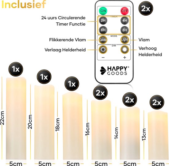 Happy Goods® - 9-teiliges Led-Kerzen-Set - ECHTES WACHS - 2 Fernbedienungen - bewegliche Flamme
