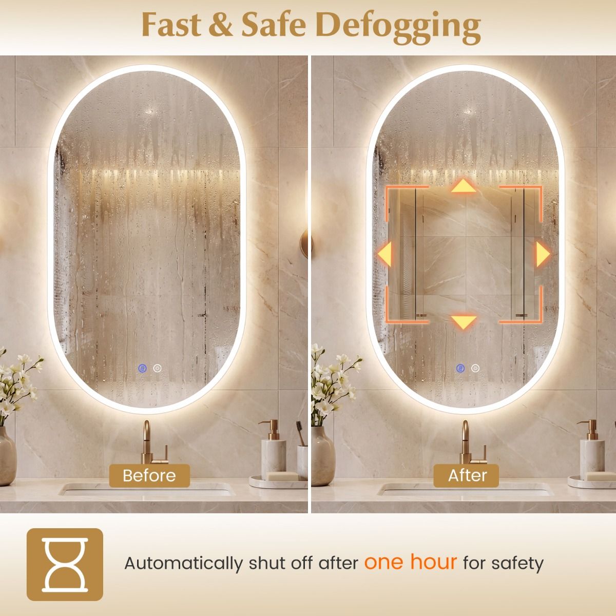 Coast Badezimmerspiegel mit LED-Beleuchtung – Antibeschlagfunktion – Touch-Bedienung – 90 x 55 cm – silber