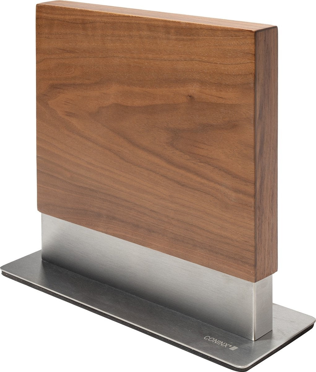 Coninx Vertico Messerblock magnetisch - Messermagnet - Edelstahlfuß - doppelseitig - Edelstahl / Walnuss