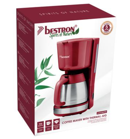 Bestron ACM100SPNR Kaffeemaschine – 8 Tassen – 1 l – 900 W – Rot – 33,7 × 27 × 16,5 cm