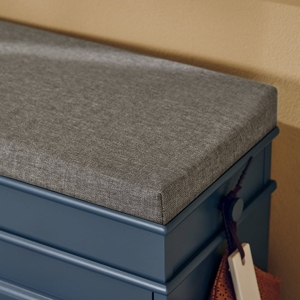 SoBuy Schuhbank FSR82-L-B mit Kissen, Schublade und Haken – Blau – 75 × 24 × 52 cm