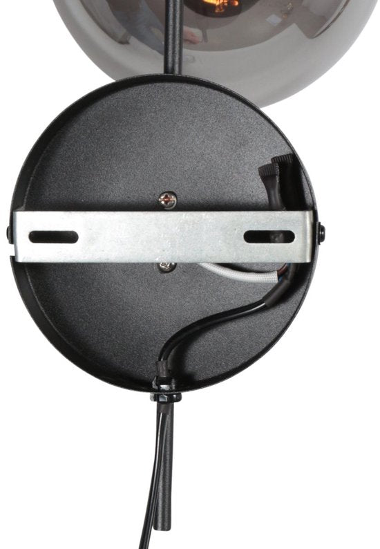 Wandleuchte Bollique 4609ZW – schwarze Wandleuchte aus Metall mit Rauchglas, E14-Fassung, trendiger Stil – Steinhauer