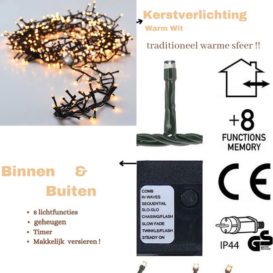 Microcluster – Weihnachtsbeleuchtung – 1800 LEDs – 36 m – Warmweiß – Timer – Lichtfunktionen – Für den Außen- und Innenbereich