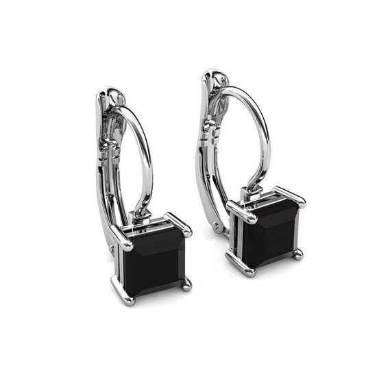 Yolora Damen Ohrringe - Schwarze Kalpa Camaka Kristalle - Silberfarben - Schwarzer Kristall - 18K Weißgold vergoldet - Damen Ohrringe Silber - Luxuriöse Geschenkbox - Schmuck - Geschenkbox - Exklusive Geschenkverpackung - Geschenkbox - Schöne Geschenkverp