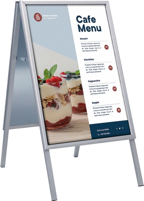 Europel-Standschild – Klickrahmen im B1-Format – 70,7 x 100 cm – 32 mm Rahmen – Beidseitige Präsentation – Wasserfest – Einfach zu verstauen