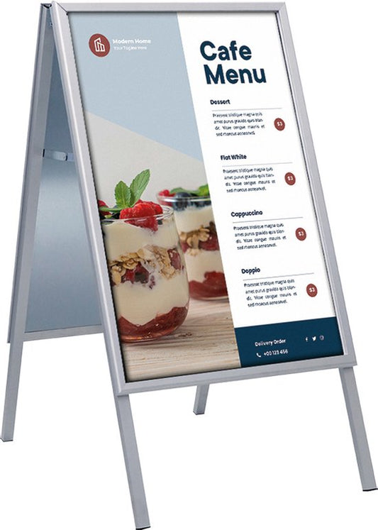 Europel-Standschild – Klickrahmen im B1-Format – 70,7 x 100 cm – 32 mm Rahmen – Beidseitige Präsentation – Wasserfest – Einfach zu verstauen