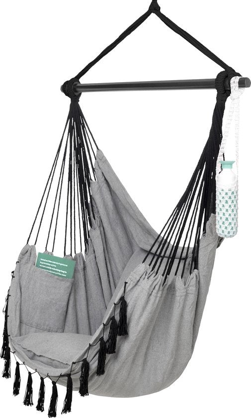 Vita5 XXL Hängesessel - innen und außen - inkl. 2 Kissen - Getränkehalter - Bücherfach - Erwachsene - Kinder - maximale Belastung 150kg - grau