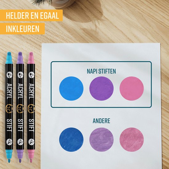 NAPI 24 Acrylmarker Dual Tip - Twinmarker - Malstifte Happy Stones - Steinmalerei mit Acrylmalstiften - Erwachsene und Kinder - Inkl. 2 Mandala-Schablonen