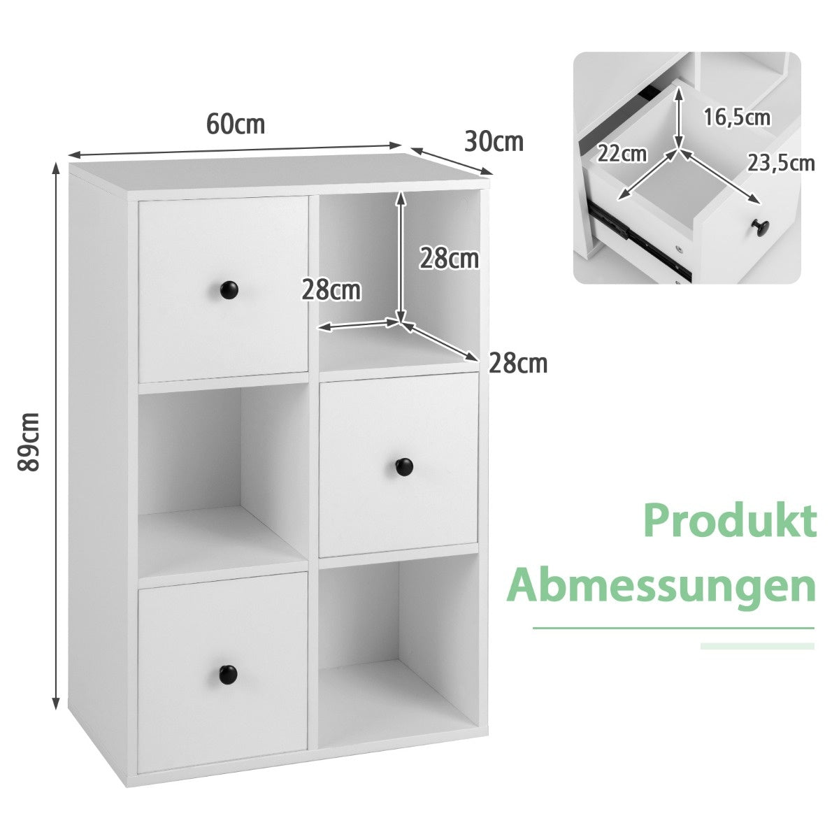 Coast Cabinet met 6 compartimenten GRATIS AFBEELDIG OPSLAG PLANK MET 3 DICE 60 X 30 X 89 CM WIT