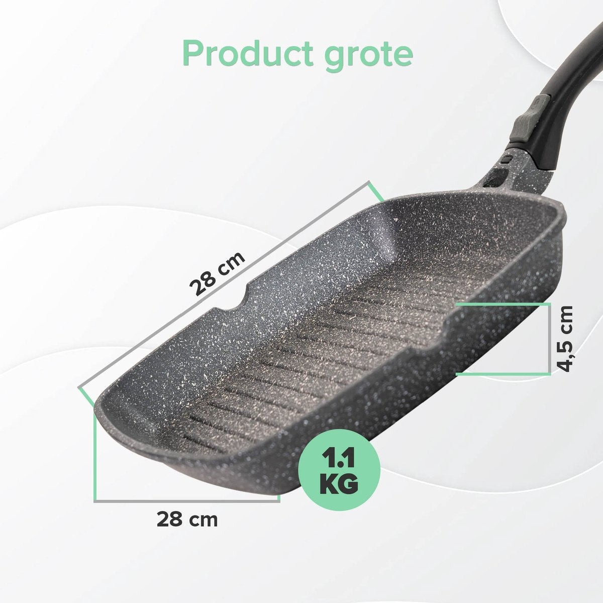 Coninx Grillpfanne 28CM - Steakpfanne - Abnehmbarer Griff - PFAS-frei - Grau