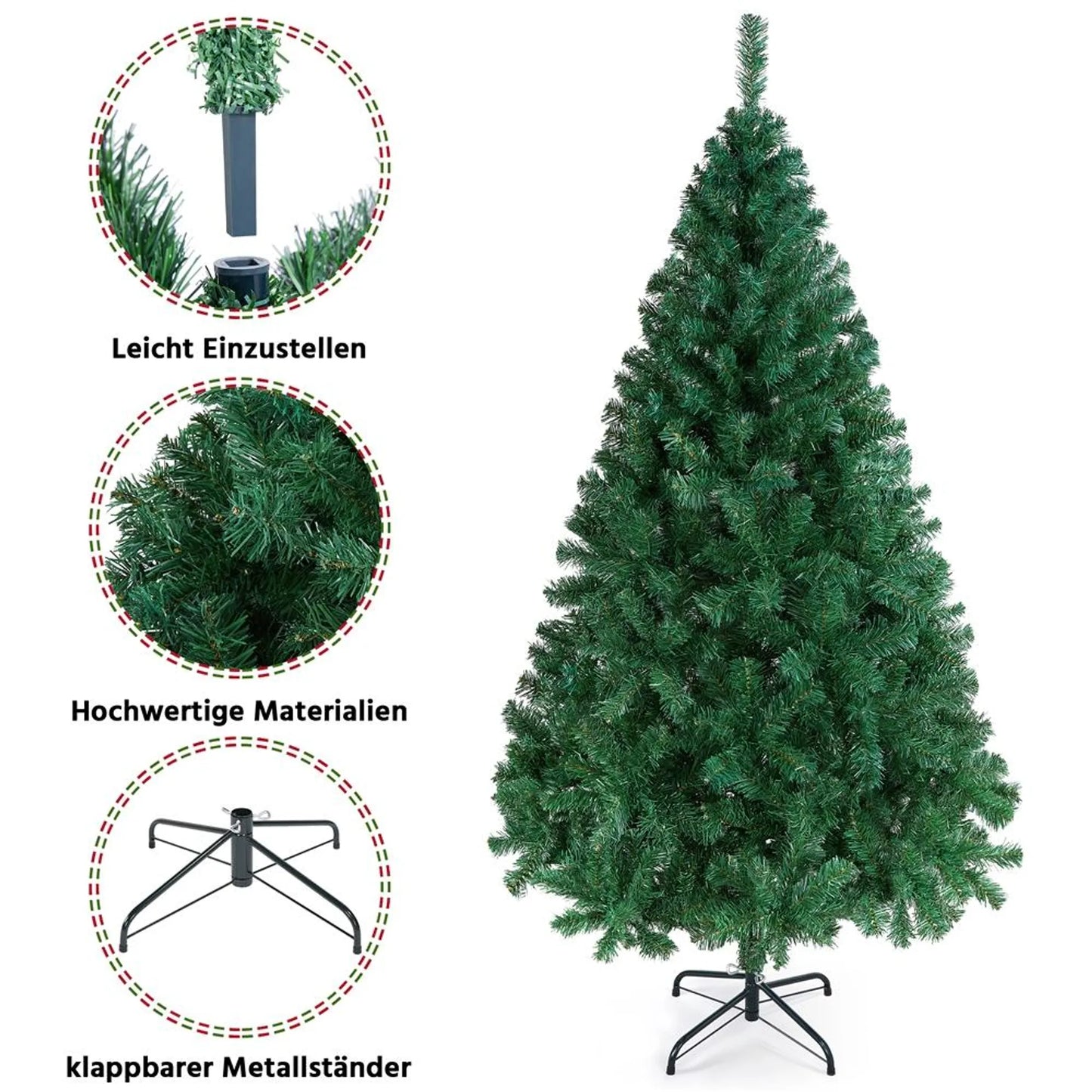 Yaheetech Künstlicher Weihnachtsbaum Fichte - 183 x 110 x 110 cm - Mit 598 Zweigen und klappbarem Metallsockel und schützenden Gummikappen - Für Wohnzimmer und Urlaub - Grünes PVC und Metall
