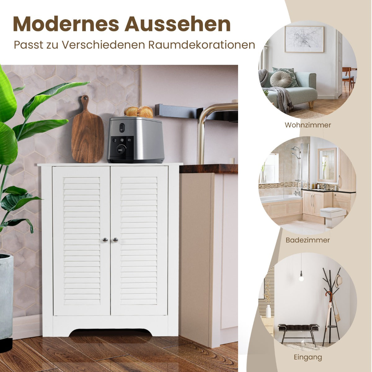Coast Eckschrank - Lattentür - Verstellbarer Einlegeboden - MDF - 63 x 32 x 81,5 cm - Weiß