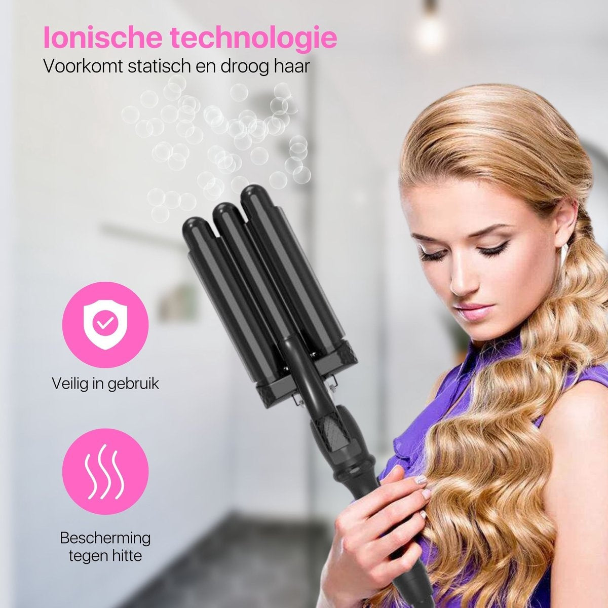 Tenify Waffeleisen - Wellen-Lockenstab - 25mm - Waver - Wellen-Lockenstab - Beach Waves - Geschenk zum Muttertag