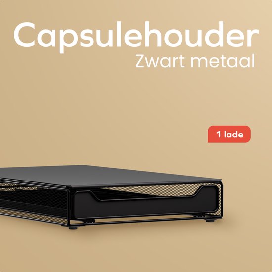 KitchenBrothers Kaffeekapselhalter – Kapselhalter – Passend für Nespresso – 60 Kapseln – Kapselhalter – Mit Schublade – Schwarz