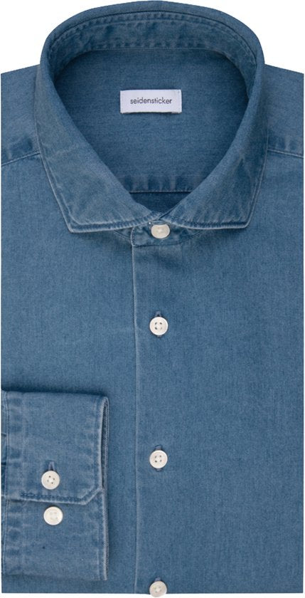 Seidensticker regular fit Hemd - Twill - blau - bügelfrei - Cord Größe: 46