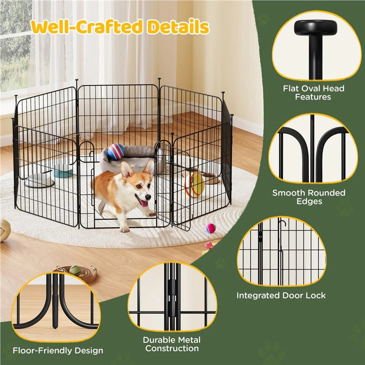 Yaheetech – Sicherer und flexibler Hundepark mit 8 Elementen, 60 cm – Mattschwarz – Metall
