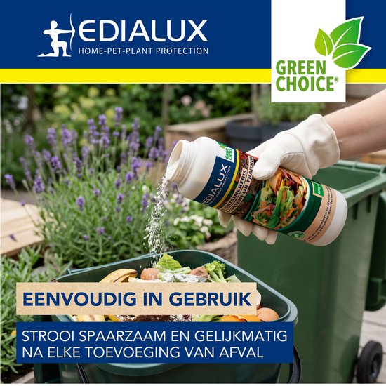 Edialux Bio-Containerfris Streupulver gegen Gerüche und Maden, für Bioabfalltonnen, Bioabfallcontainer und Kompostbehälter, nimmt Feuchtigkeit auf, beugt Schimmel und Fäulnis vor, mit Lavendelduft, 600 ml
