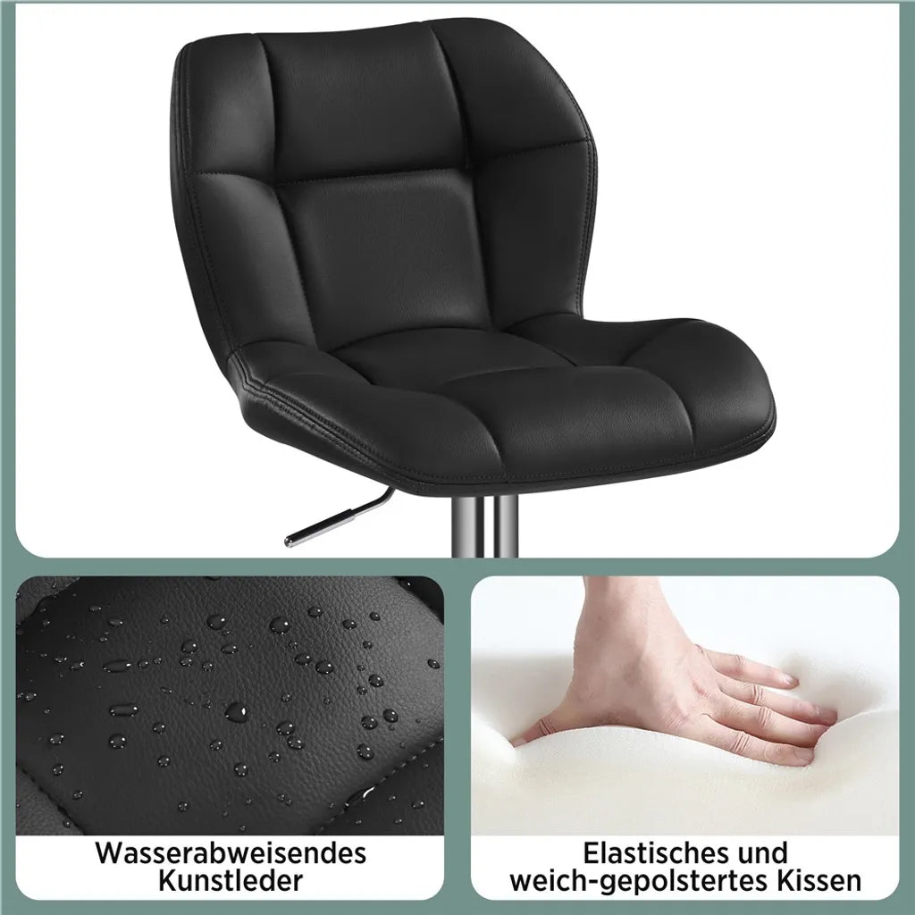 Yaheetech Barhocker 2er Set - Schwarzes Kunstleder - Verstellbar 62,5-84,5 cm - 360° drehbar mit Rückenlehne und Fußstütze