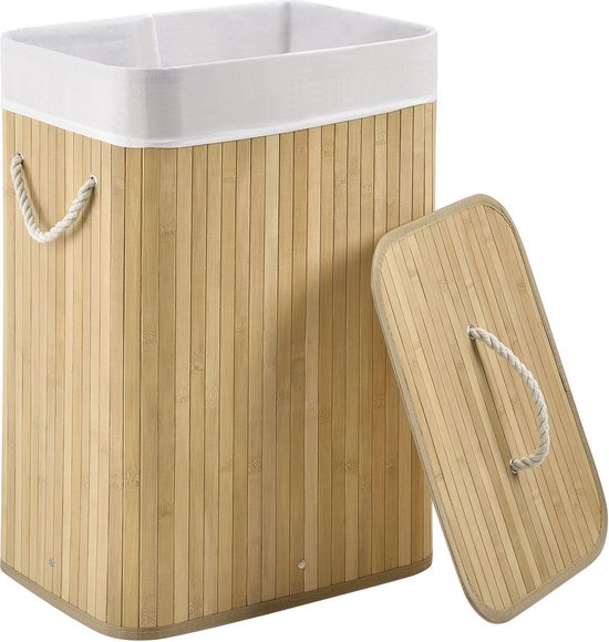 Bambus-Wäschekorb Curly - 72 L - Natur - Abnehmbarer Wäschesack