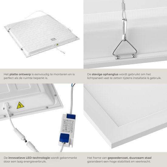 tectake® LED-Paneel Lucerna - LED-Paneel Systemdecke - ultradünn, warm-weiß 3000K, energiesparend, 62 x 62 cm