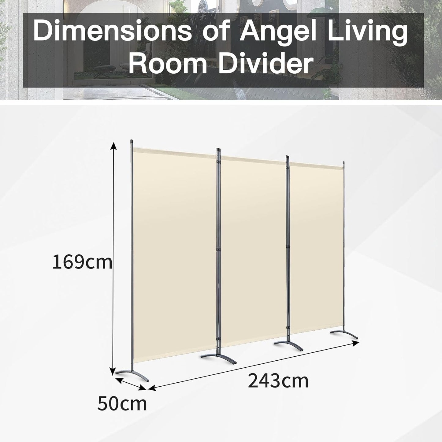 Angel Living Faltwand - 3 Elemente - 243 x 170 cm - Beige