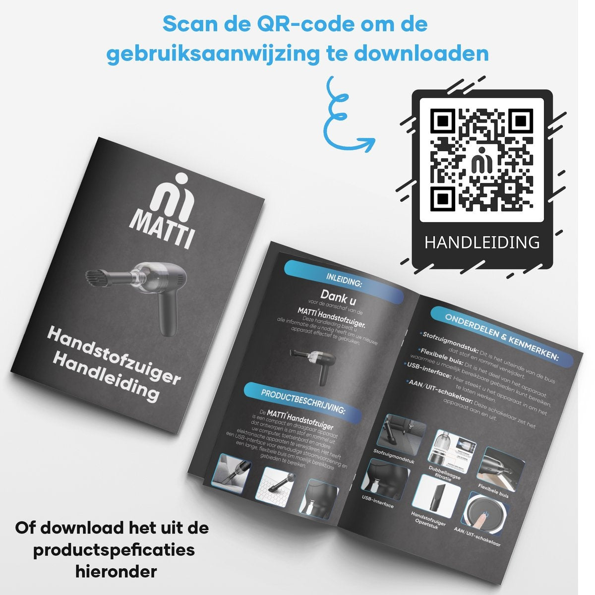 MATTI® - Handstaubsauger - Mini-Handstaubsauger - Kabellos - Mini-Staubsauger - Schwarz