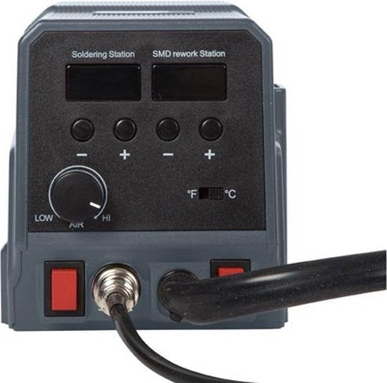 Velleman Lötstation, 2-in-1, für SMD-Bauteile, multifunktional, 60 W + 300 W, Temperaturbereich 50-480 Â°C + 100-500 Â°C, grau