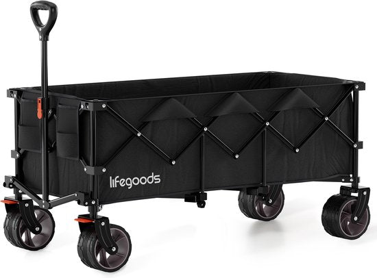 LifeGoods Wagon - XXL - Faltbar - 300L - 150KG Tragfähigkeit - Schwarz