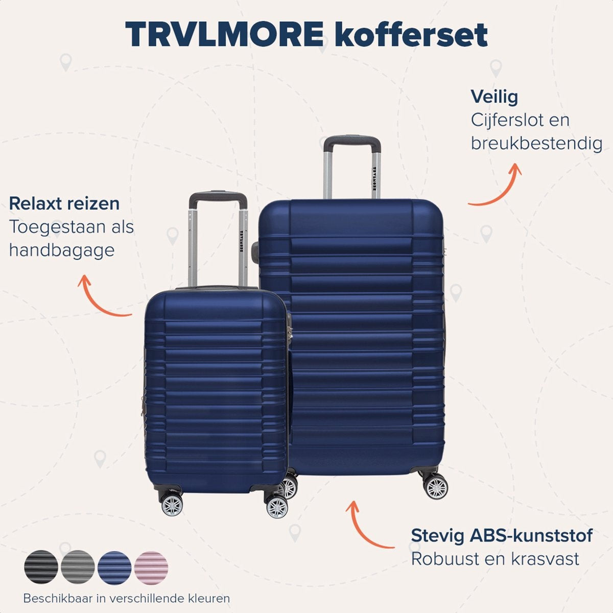 TRVLMORE - Kofferset - 2 Stück - 38L (Handgepäck) + 110L - Dunkelblau