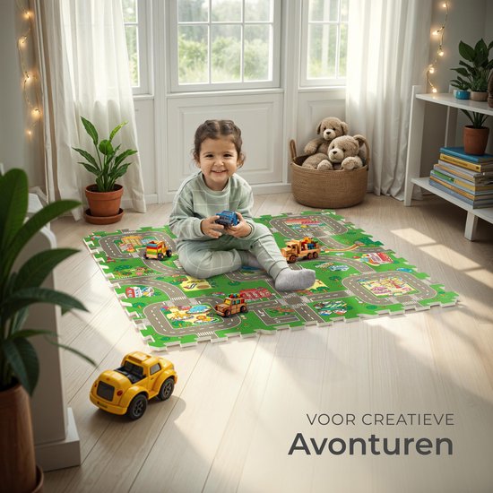 tectake® - Spielmatte - Schaumstoffspielmatte - Spielmatte Baby - Stadt und Straßen - 90 x 90 cm - 9-teilige Puzzlematte - Rutschfest - Geräuschabsorbierend und feuchtigkeitsbeständig