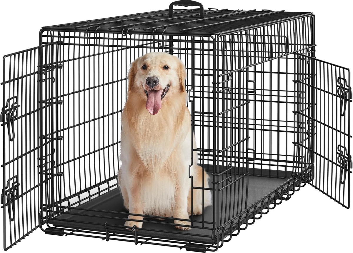 Yaheetech Faltbare Hundebox – Schwarz – 107 x 60 x 66 cm – Mit Trennwand, Doppeltür