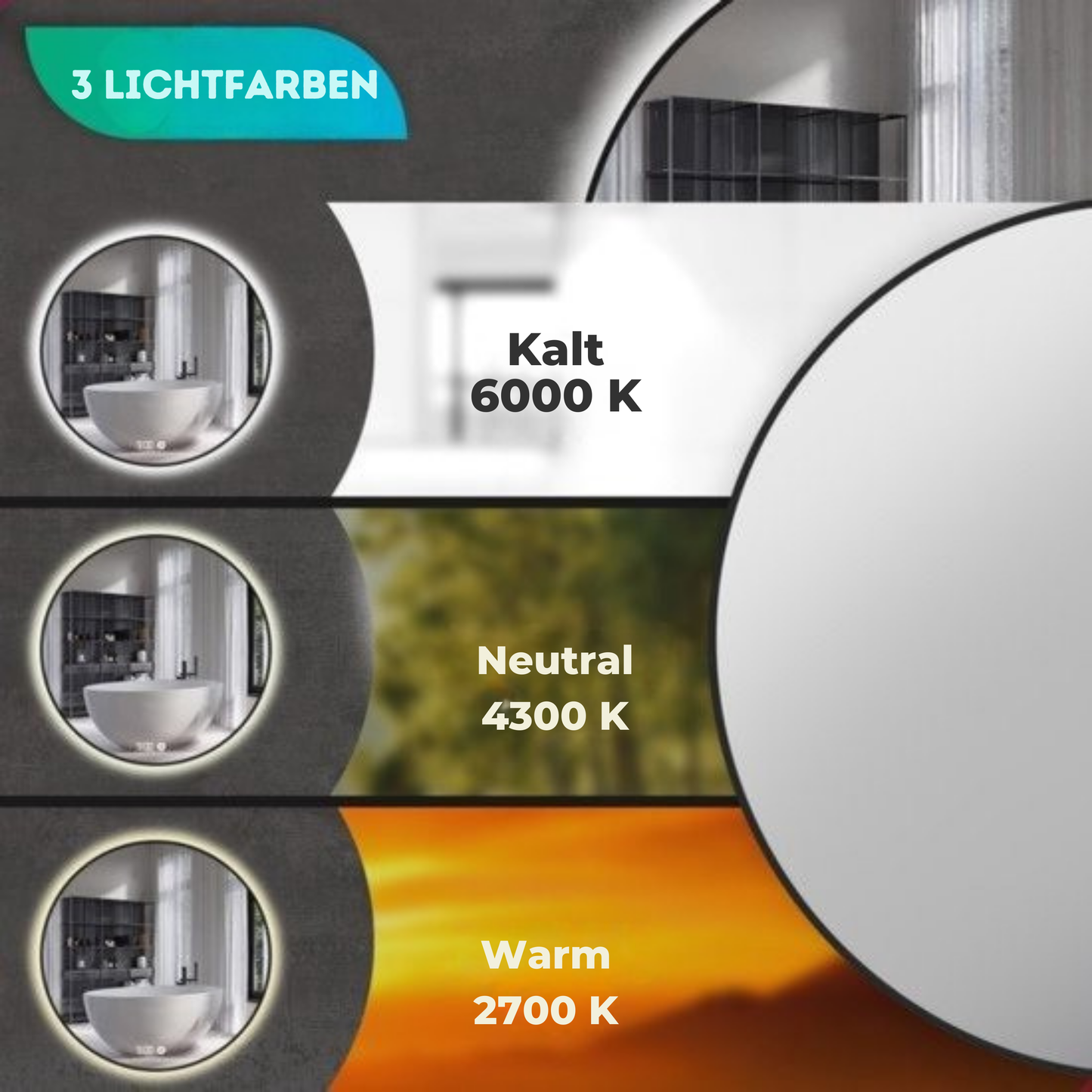 Mirlux Badezimmerspiegel - LED-Beleuchtung & Heizung - Anti-Kondensation - Rund - Mattschwarz - 80CM