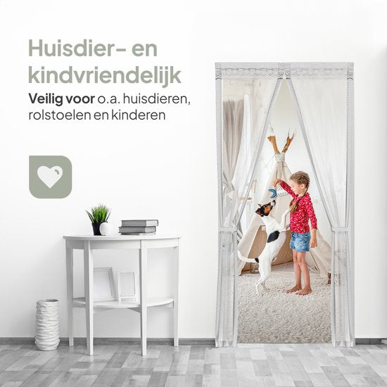 O'DADDY Türvorhang Deluxe FIBER - Magnetischer Fliegengitter - Für Neubau und Standardtüren - Einfache Installation - Weißer Insektenschutz - 85x205 cm