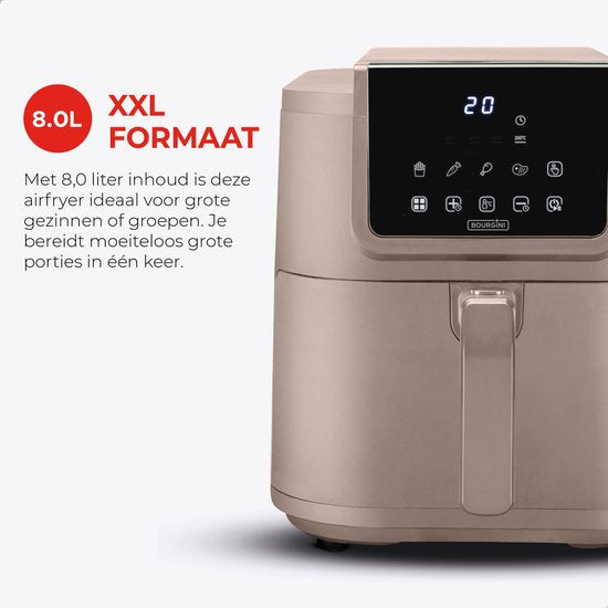 Bourgini Slimfit Airfryer XXL Beige - Heißluftfritteuse - 8 Liter - 1700W - PFAS frei