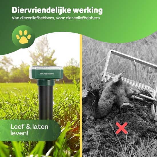 Vulpes Goods® Repellent - Mole Repellent - 4 Stück - Mouse Repellent - Mole Repellent - Funktioniert mit Solarenergie - Wasserdicht - Tierfreundlich - Sauberer Garten, Rasen oder Grundstück!