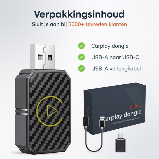 Drahtloser CarPlay & android dongle - PRO mini - Apple - Android - Auto - Bluetooth - Drahtlos - Drahtlos - Empfänger - AirPlay - Kompakt - inkl USB-C - Skoov