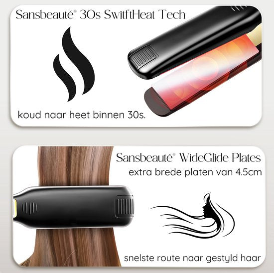 Sansbeauté® Professionelles Glätteisen - 2 in 1 - Lockenstab - Glätteisen - Haarglätter - Schnelles Aufwärmen - 80℃ bis 230℃ - Glätten & Locken - ION-Technologie