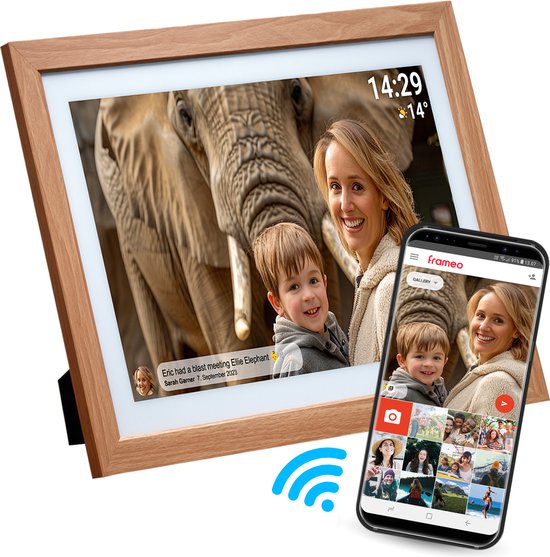 Denver Digitaler Fotorahmen 21,5 Zoll - XXL - Holz - Full HD - Frameo App - Fotorahmen - WiFi - 32GB - IPS-Touchscreen - PFF2162LW