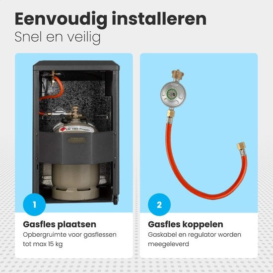 Auronic Mobiler Gaskocher - mit Rädern - bis zu 60 mÂ² - Inklusive Gasdruckregler und Gasschlauch - Inklusive Aufbewahrungshülle - Schwarz